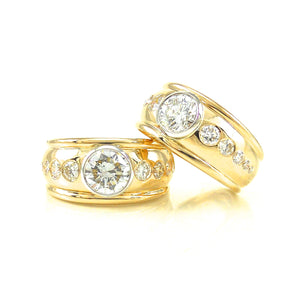 custom yellow gold wedding band set white gold bezel set diamond with diamond accents