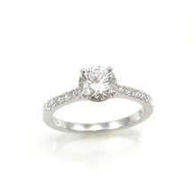 Load image into Gallery viewer, custom solitaire engagement with 4 prong set diamond center stone accented with diamonds