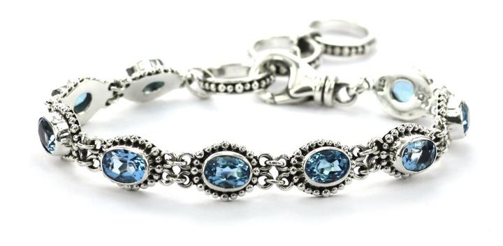 Bali Sterling Silver Faceted Blue Topaz Station Bracelet