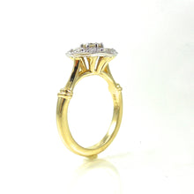 Load image into Gallery viewer, handcrafted two tone engagement ring halo of diamonds 