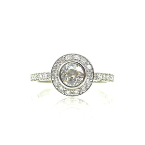 bezel set diamond halo engagement ring