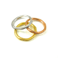 Load image into Gallery viewer, 14k gold stacking rings in rose, white, and yellow-gold with diamond accents