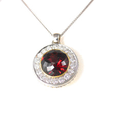 Load image into Gallery viewer, 14k yellow and white-gold pendant with red Rhodolite Garnet and diamonds