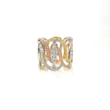Load image into Gallery viewer, 14k rose, white and yellow-gold diamond band 