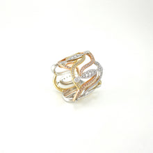 Load image into Gallery viewer, custom 14k rose, white and yellow-gold diamond band 