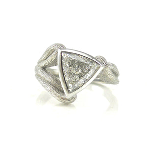 vine and leaf inspired organic diamond engagement ring bezel set
