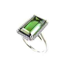 Load image into Gallery viewer, Custom Tourmaline and Diamond 14K White Gold Halo Ring