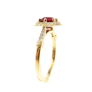 Ruby and Diamond Halo Ring yellow gold