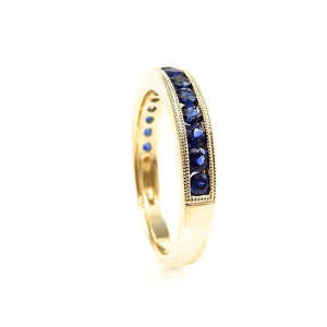 .79ct sapphire band in 14k yellow-gold