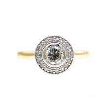 Load image into Gallery viewer, handcrafted bezel set diamond halo custom engagement ring