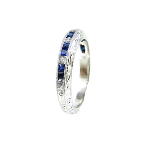 diamond and sapphire stackable band in platinum