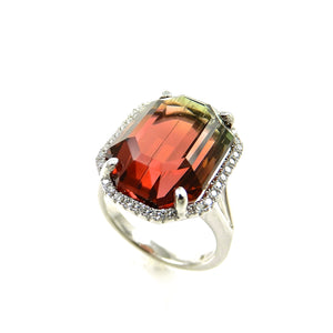 14k white gold watermelon tourmaline and diamond ring for sale