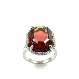 13.77ct 14k white gold watermelon tourmaline and diamond ring for sale