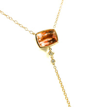 Load image into Gallery viewer, 14k yellow gold Topaz Y Necklace with diamond accents