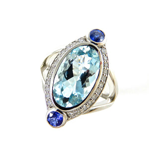 Glow Aquamarine, Sapphire & Diamond Ring