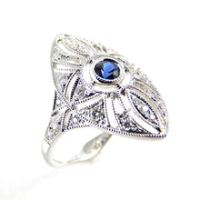Load image into Gallery viewer, Sapphire &amp; Diamond Marquise Shape Filigree Ring