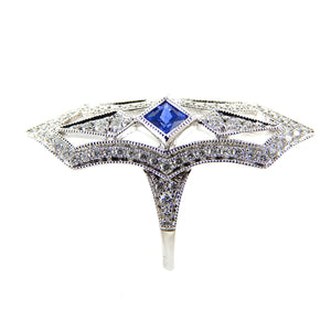 Sapphire & Diamond Elongated Filigree Ring