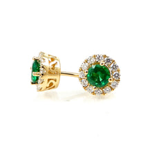 Load image into Gallery viewer, Emerald &amp; Diamond Halo Studs