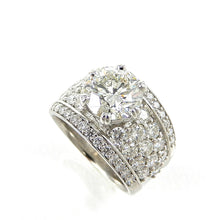 Load image into Gallery viewer, round brilliant cut diamond center stone ring with a pave diamond accented shank