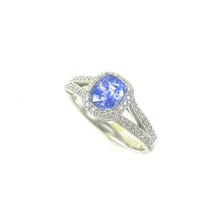 custom cushion cut sapphire engagement ring with diamond split shank