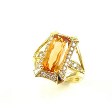 Load image into Gallery viewer, Imperial Topaz center stone ring with round brilliant cut diamond accents
