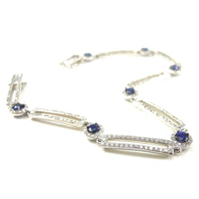 Load image into Gallery viewer, Sapphire with diamond halo and diamond bar bracelet