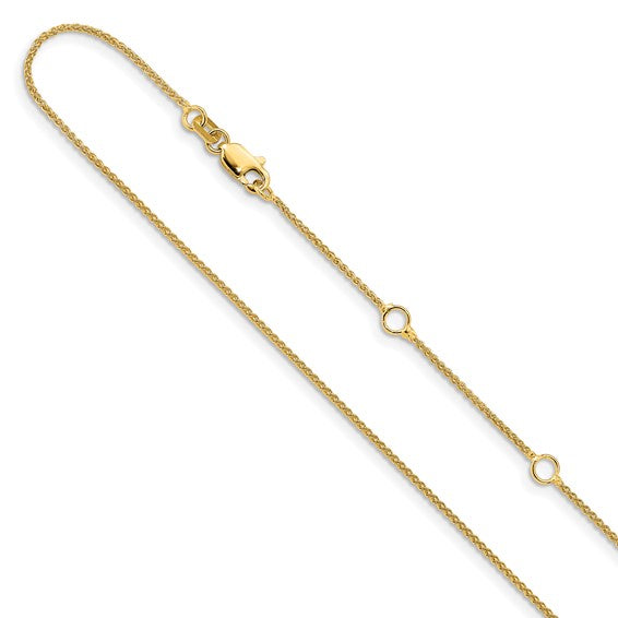 Adjustable 14K Yellow Gold Wheat Chain 1mm