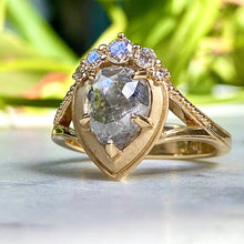 Load image into Gallery viewer, Framed Pear Shaped Salt and Pepper Diamond Engagement Ring