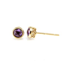 Load image into Gallery viewer, Amethyst Milgrain Bezel Stud Earrings