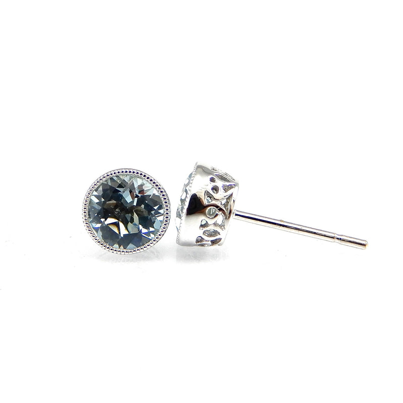 Aquamarine Milgrain Bezel Set Stud Earrings