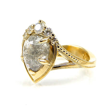 Load image into Gallery viewer, Framed Pear Shaped Salt and Pepper Diamond Engagement Ring