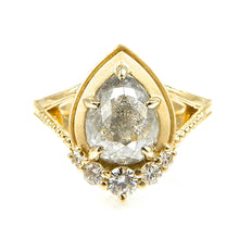 Load image into Gallery viewer, Framed Pear Shaped Salt and Pepper Diamond Engagement Ring