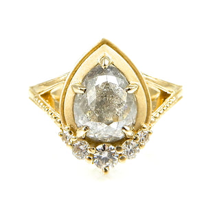 Framed Pear Shaped Salt and Pepper Diamond Engagement Ring
