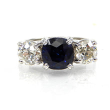 Load image into Gallery viewer, Round Sapphire and Diamond Three Stone Ring