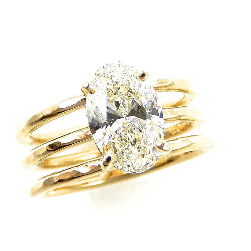 Three Band Oval Diamond Wedding Band