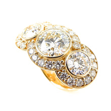 Load image into Gallery viewer, Three Stone Bezel Set Halo Engagement Ring