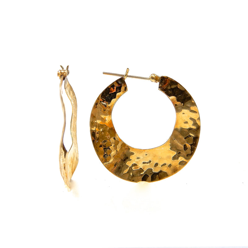 Estate Hammered Yellow Gold Hoops