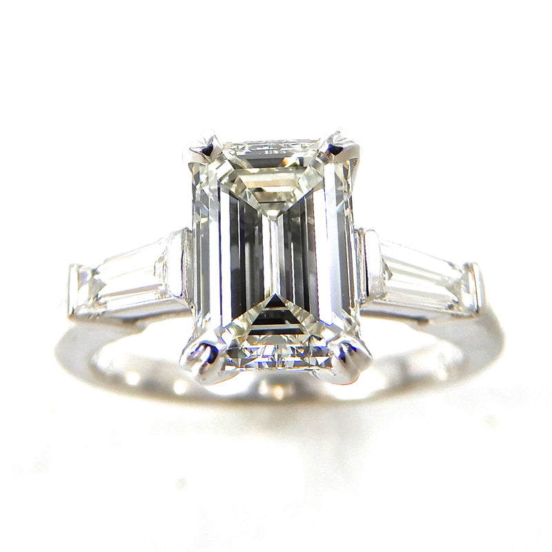 Emerald Cut Diamond with Baguette Side Stones Engagement Ring