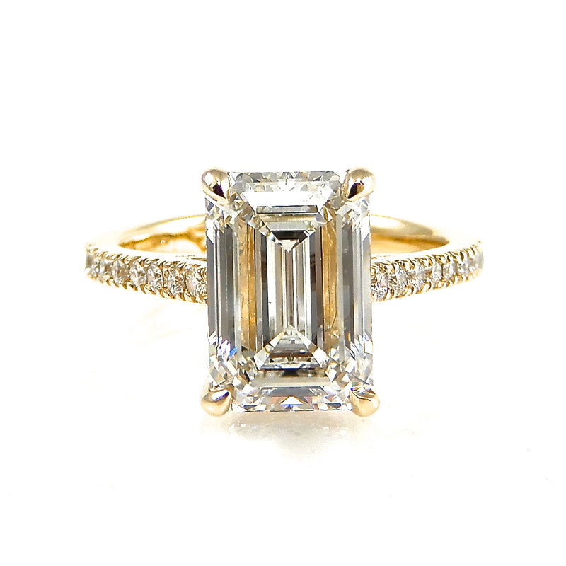 Emerald Cut Solitaire with Diamond Pave Band
