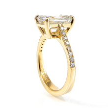 Load image into Gallery viewer, Emerald Cut Solitaire with Diamond Pave Band Side View