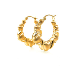 Load image into Gallery viewer, Estate Puffed Heart Matte Yellow Gold Hoop Earrings