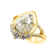 Load image into Gallery viewer, Framed Pear Shaped Salt and Pepper Diamond Engagement Ring