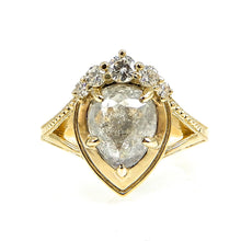 Load image into Gallery viewer, Framed Salt and Pepper Pear Shaped Diamond Engagement Ring