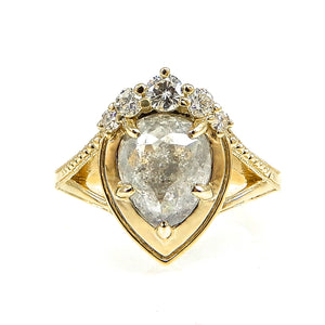 Framed Salt and Pepper Pear Shaped Diamond Engagement Ring