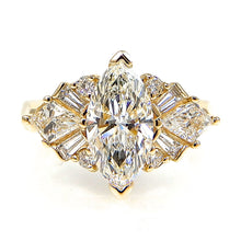 Load image into Gallery viewer, Marquis Center Stone with Kite Side Stones and Baguette Accents Engagement Ring