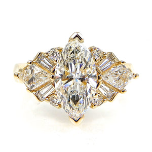 Marquis Center Stone with Kite Side Stones and Baguette Accents Engagement Ring