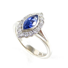 Load image into Gallery viewer, Marquis Cut Sapphire with Scalloped Diamond Halo Engagement Ring