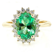Load image into Gallery viewer, Oval Cut Emerald with Diamond Halo Engagement Ring