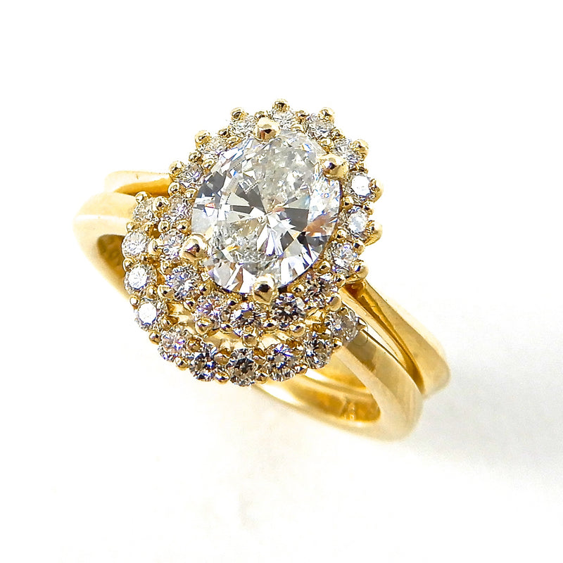 Oval Cut with Diamond Halo Wedding Set