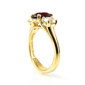 Oval Ruby Three Stone Engagement Ring Side View
